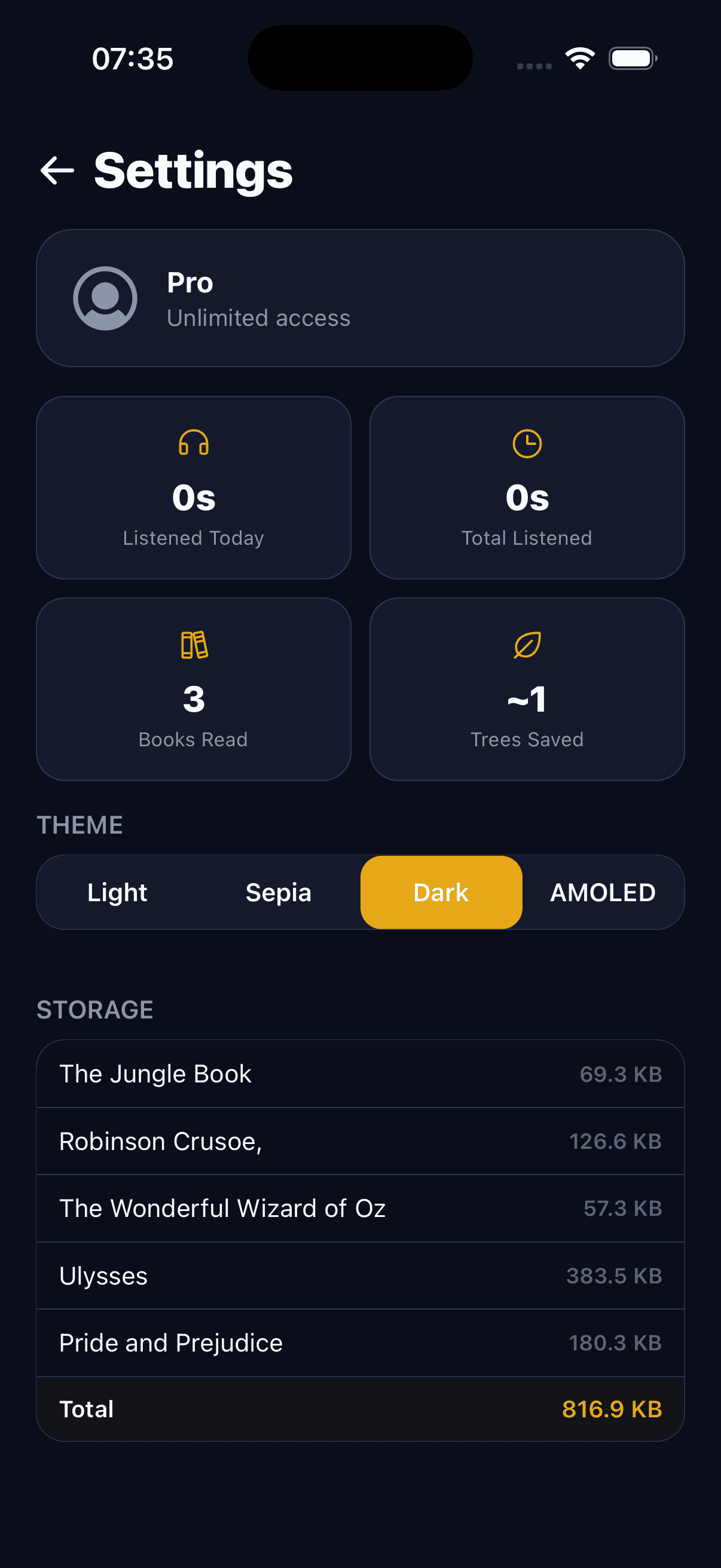 Settings and storage